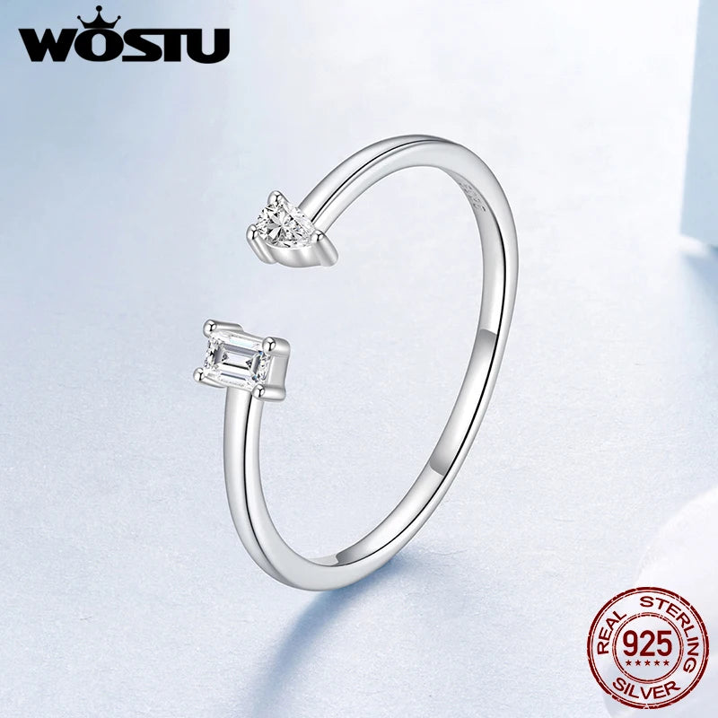 WOSTU Real 925 Sterling Silver Stacking Open Rings Simple Heart Pet Paw Cross Snake Adjustable Rings Party Holiday Jewelry Gift
