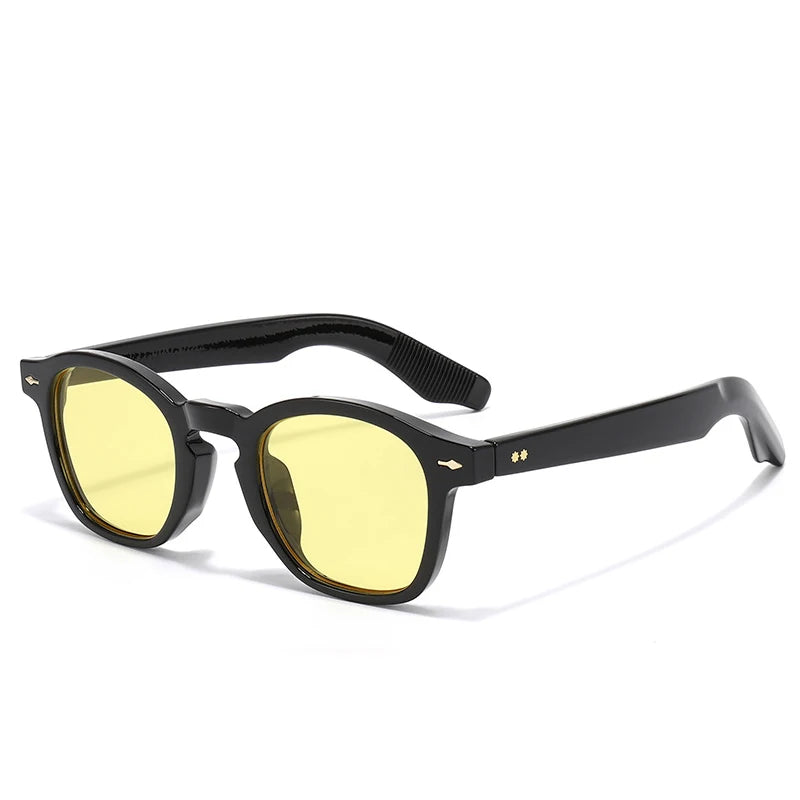 2025 Vintage Fashion Oval Sunglasses Women Men Luxury Brand Design Retro Rivet Yellow Blue Lens Square Sun Glasses Female UV400