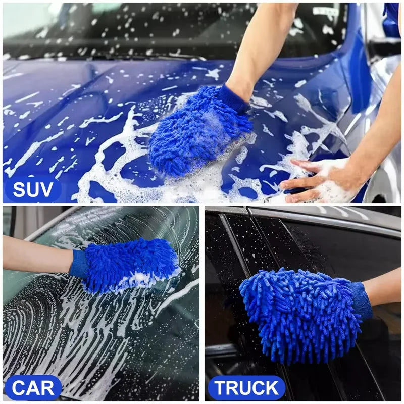 1/2PCS Chenille Plush Gloves for Car Cleaning Thickened Doublesided Car Cleaning Tools Ultrafine Fiber Car Washing Gloves