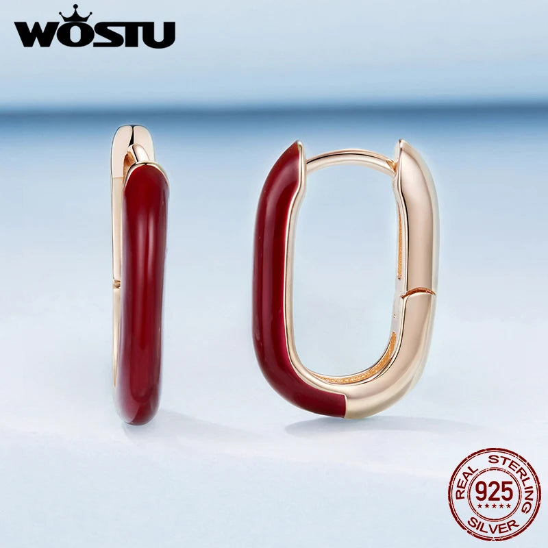 WOSTU 925 Sterling Silver Rose Gold Red Heart Butterfly Stud Earrings For Women , Delicate Angela Red Doop Earring Huggies New