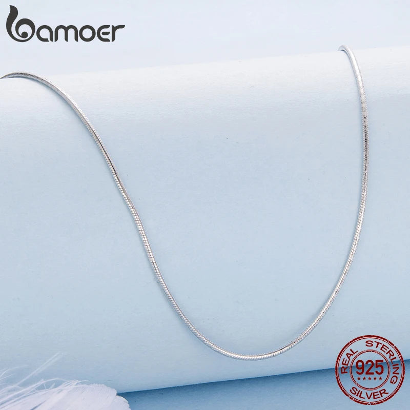Bamoer 925 Sterling Silver Sleek Snake Bone Basic Chain Necklace Lobster Clasp Adjustable Necklace for Women DIY Jewelry Durable