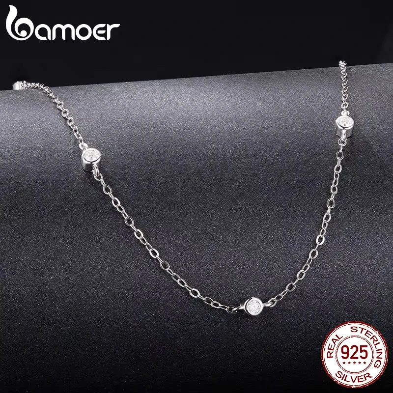 BAMOER 925 Sterling Silver Moissanite Layering Necklace, Gold Plated Adjustable Link Chain Necklace for Women Station Necklace