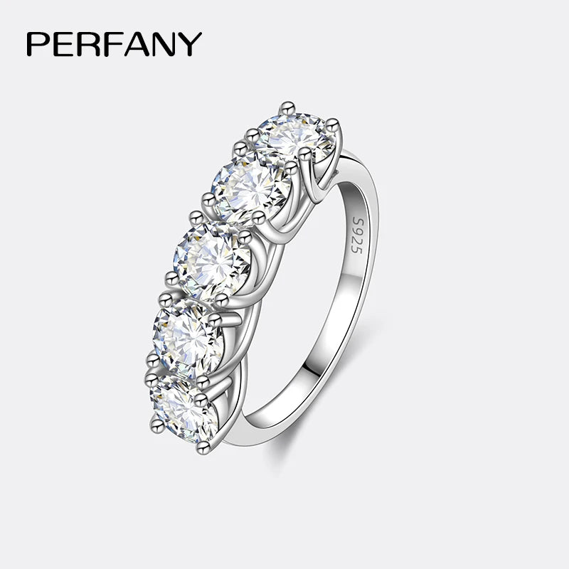 PERFANY 2.5/5CT Moissanite Ring For Women S925 Pure Silver Five Gemstone Ring Luxury Wedding High-end Jewelry - Madeinsea©