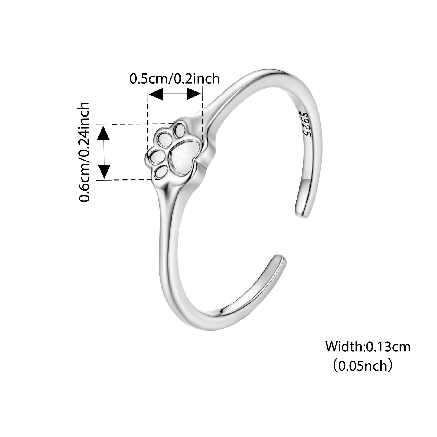 BISAER 925 Sterling Silver Cute Pet Paw Open Ring Adjustment Size 5-9 Band for Women Party Original Fine Jewelry ECR1125-E