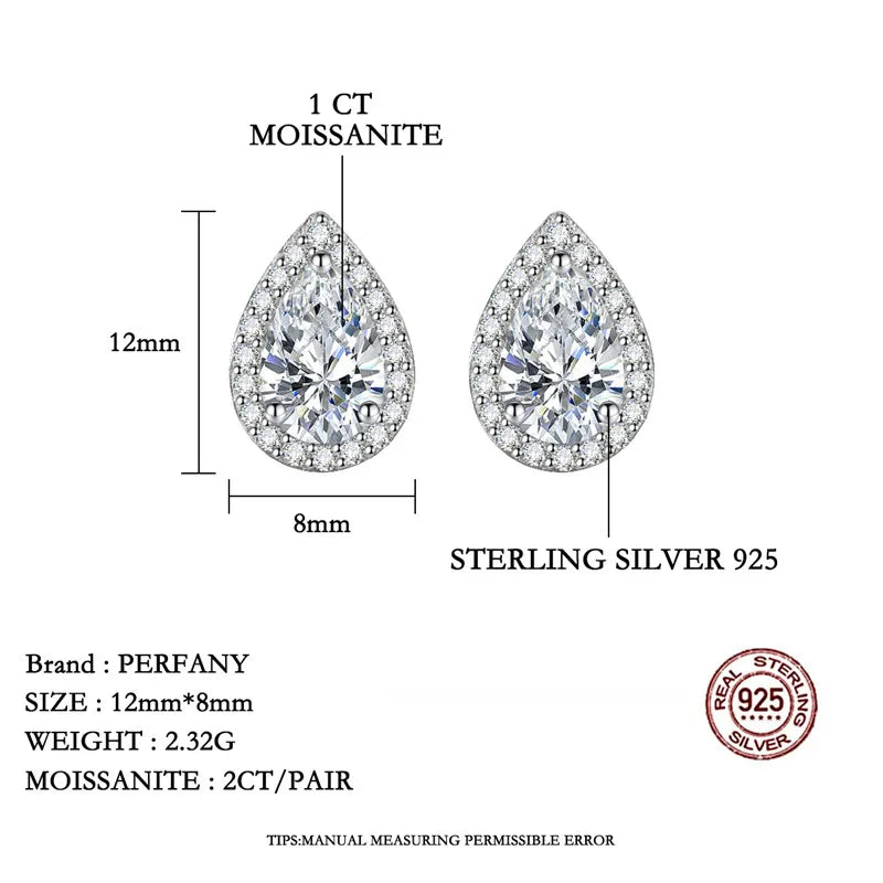 PERFANY 1CT Moissanite Earrings for Women S925 Pure Silver Water Droplet Cutting Laboratory Diamond Earrings Luxury Jewelry - Madeinsea©