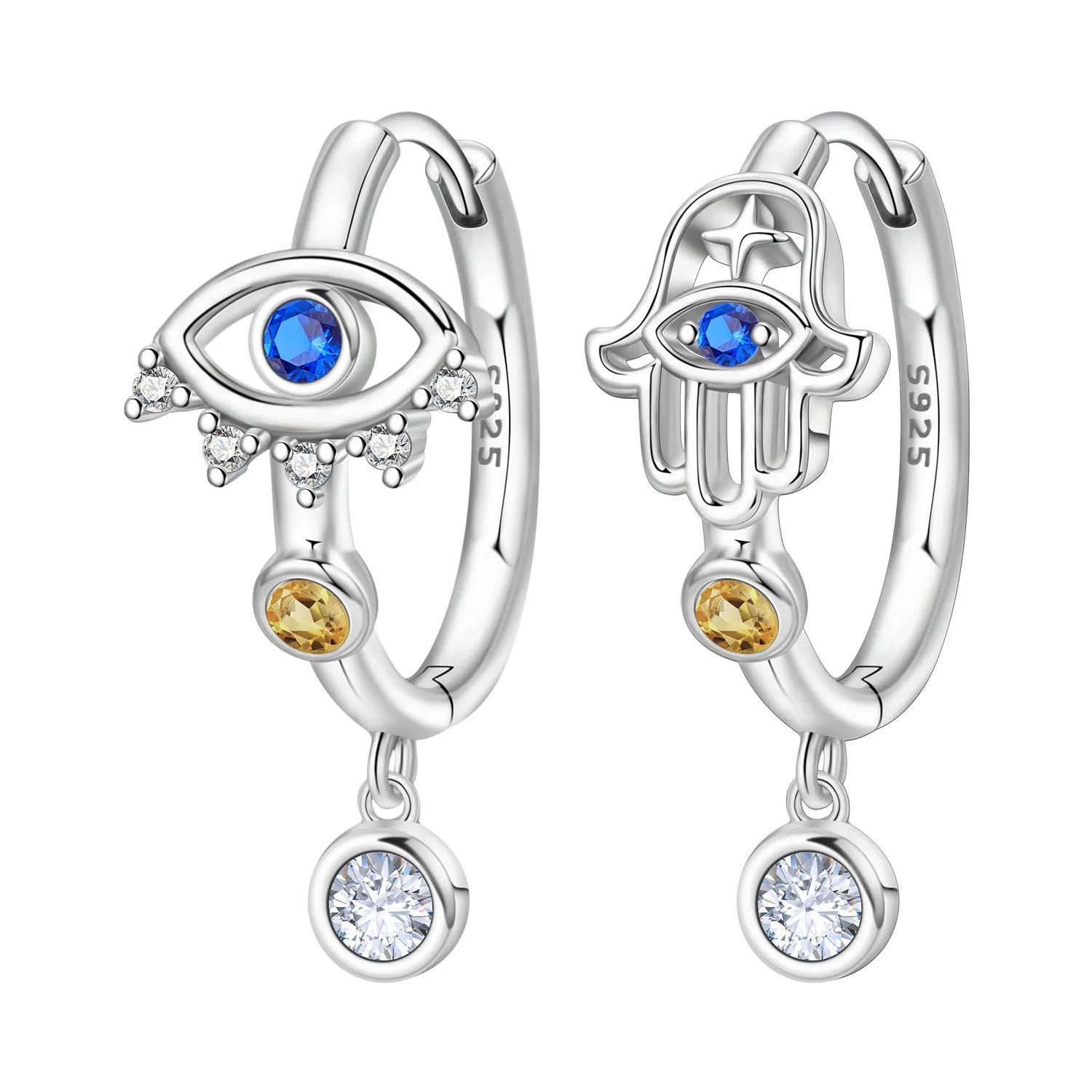 PANPOKI 925 Sterling Silver Devil's Eye Fatima's Hand Drop Earrings Women Earrings Charm Fashion Versatile Party Jewelry Gifts