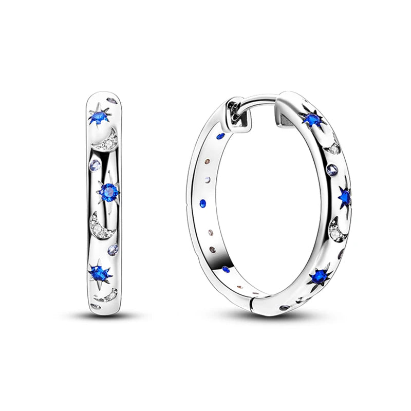 Original Cute 925 Silver Sparkling Colorful Zircon Pink Heart Shape Star Moon Earrings For Women Wedding Engagement Jewelry Gift