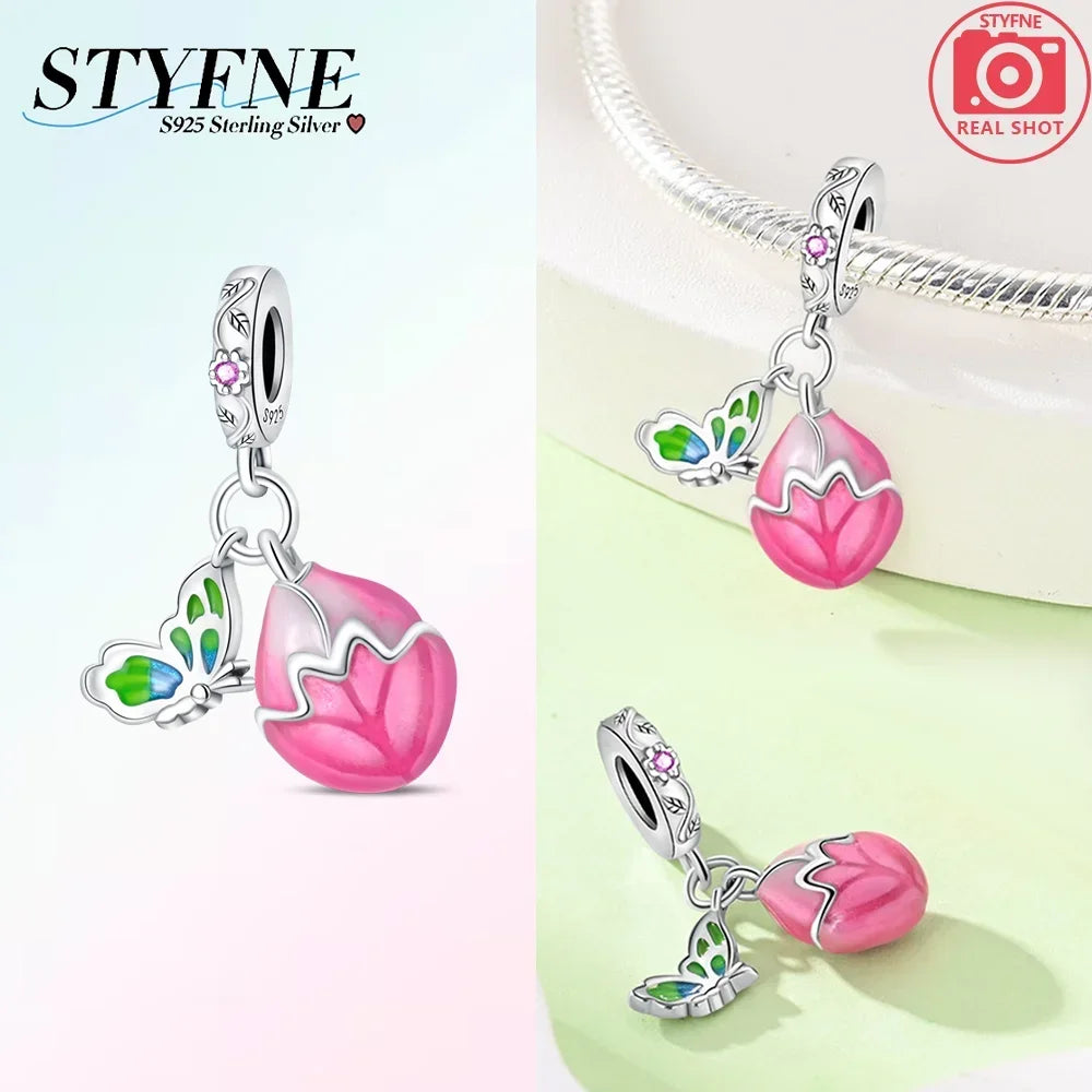 925 Sterling Silver Chameleon Luminous Firefly Butterfly Charms Beads Fit 925 Original Bracelets Fine DIY Jewelry Making