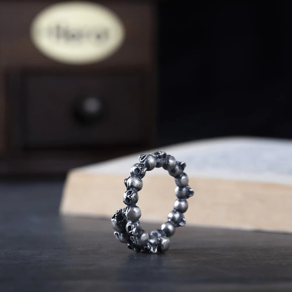 MKENDN Vintage 100% 925 Sterling Silver Men's Gothic Skeleton Heads Ring Biker Ring Motorcycle Brand jewellery