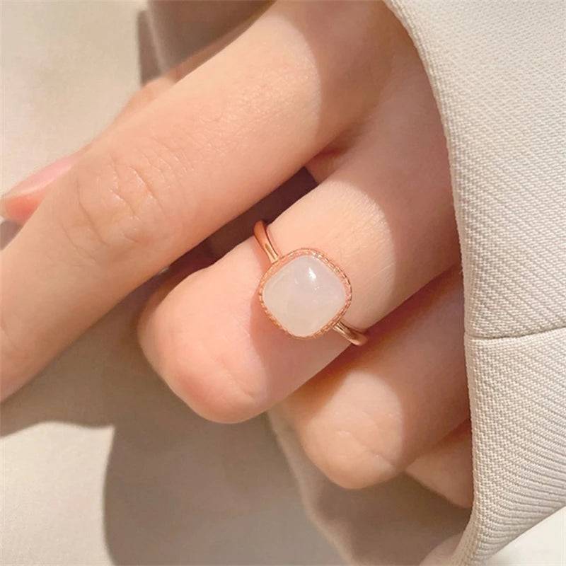 Fashion Vintage Square Imitation Jade Rings For Woman Chinese Style Simple Geometric Adjustable Finger Ring Party Jewelry Gifts