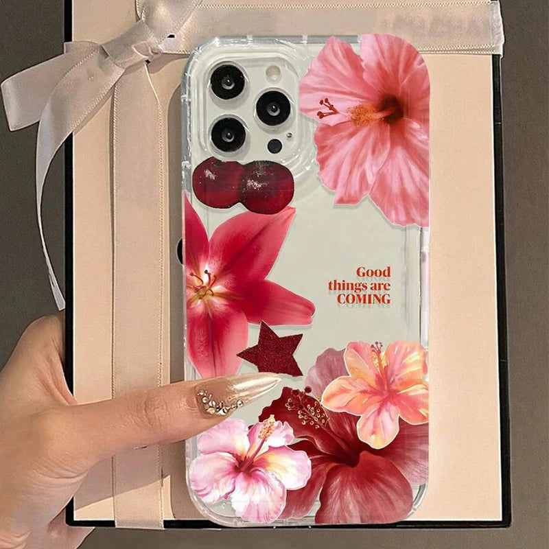 Cherry Flower Print Clear Phone Case for Xiaomi Redmi Note 13 12 12S 11 11S 13C 12C 10 10S 9 9S Pro Plus 4G 5G Silicone Cover