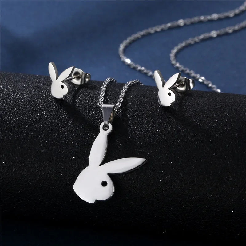 Hollow Stainless Steel Cute Rabbit Bunny Earring For Girl Ear Stud Fashion Jewelry Cute Animal Party Anniversary Stud Earrings