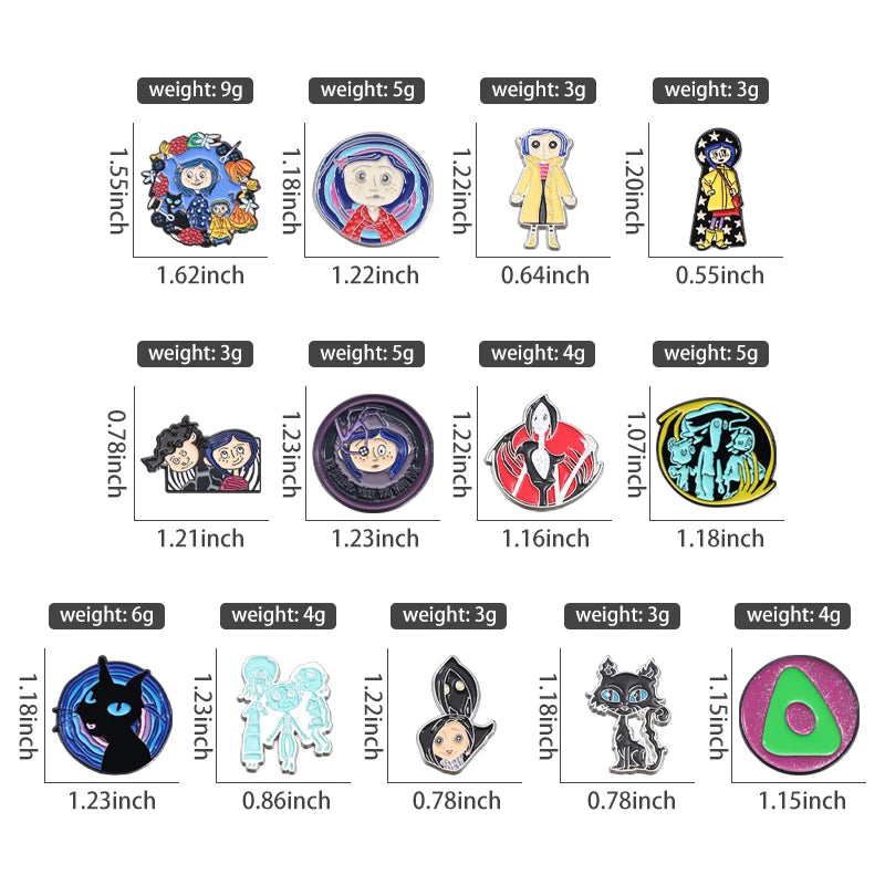 Horror Animated Films Coraline Doll Enamel Pins Cartoon Character Role Brooch Lapel Badge Punk Halloween Jewelry Gift for Friend