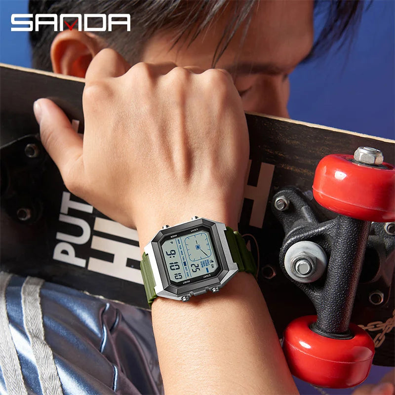 SANDA 6307 Fashion Digital Watches for Man Multifunction Luminous Chronograph Calendar Outdoor Sport Waterproof Electronic Watch