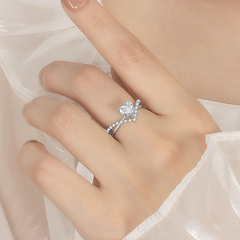 PERMANY 1CT Heart Cut Moissanite Ring for Women S925 Pure Silver Laboratory Diamond Elegant Luxury Wedding Jewelry - Madeinsea©