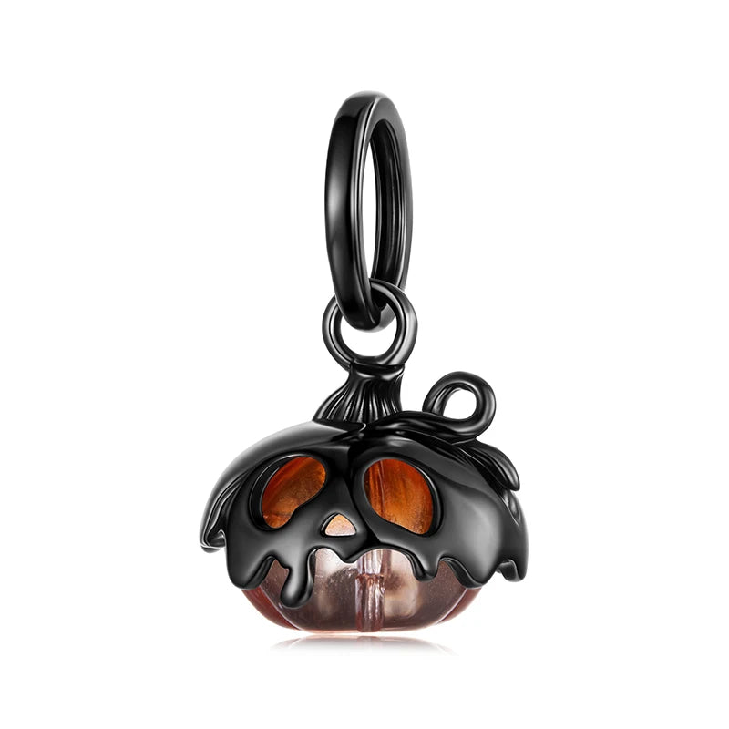 Bamoer 925 Sterling Silver Halloween Pumpkin Charm Magic Crystal Pendant Enamel Luminous Bead for Women DIY Bracelet Accessories