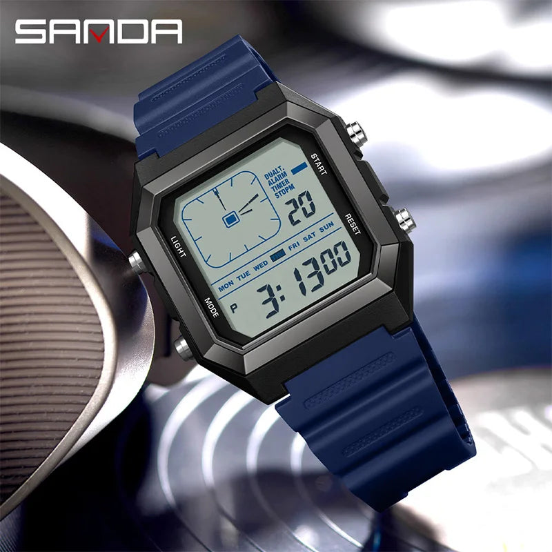 SANDA 6307 Fashion Digital Watches for Man Multifunction Luminous Chronograph Calendar Outdoor Sport Waterproof Electronic Watch