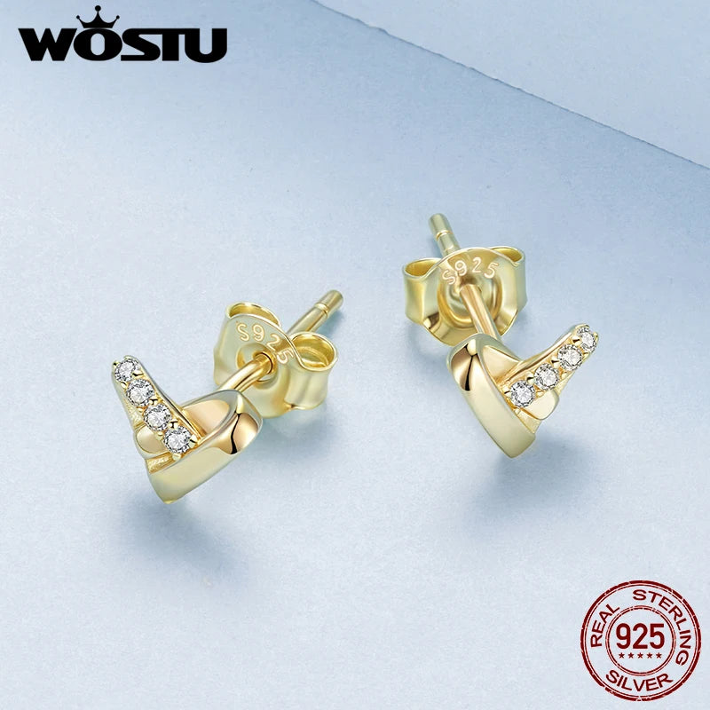 WOSTU 925 Sterling Silver 14K Gold Plated Heart Stud Earrings For Women, Dainty, Sparkling Cubic Zirconia Stud Wedding Gift