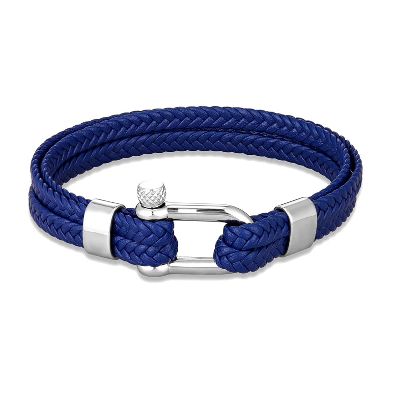 MKENDN Navy Style Leather Bracelet For Men Women Braided Multilayer Rope Chain Stainless Steel U-Shape Shackle Jewelry Pulseras