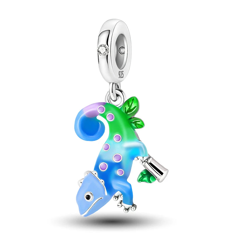 925 Sterling Silver Pink Chameleon  Luminous Firefly Dog Charms Bead Fit Diy Bracelet Bangle Making Gift of High Quality Jewelry