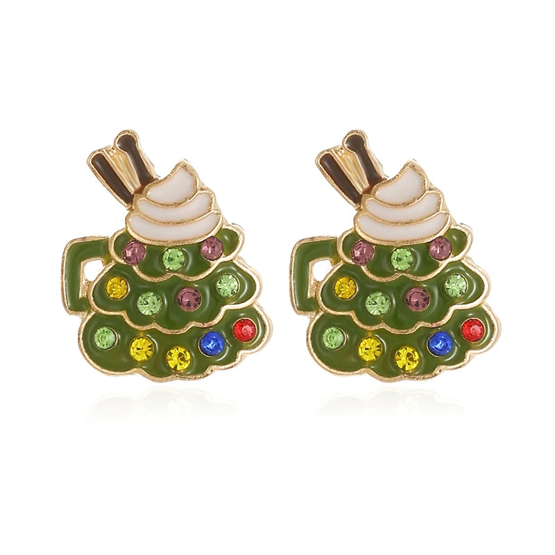 New Fashion Christmas Earrings for Women Cute Cartoon Gingerbread Man Zircon Elk Snowflake Xmas Tree Pearl Earring Girl Jewelry