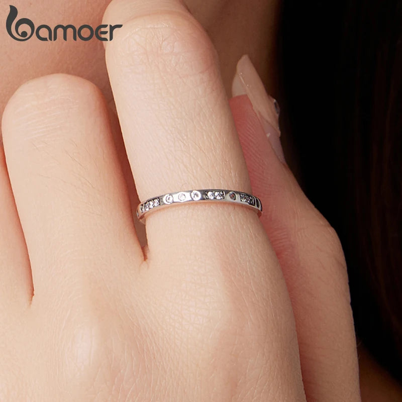 BAMOER 925 Sterling Silber Morsecode-Ring, geheimnisvoller Retro-Liebesring mit runden Zirkonen für Damen, Statement-Schmuckgeschenk