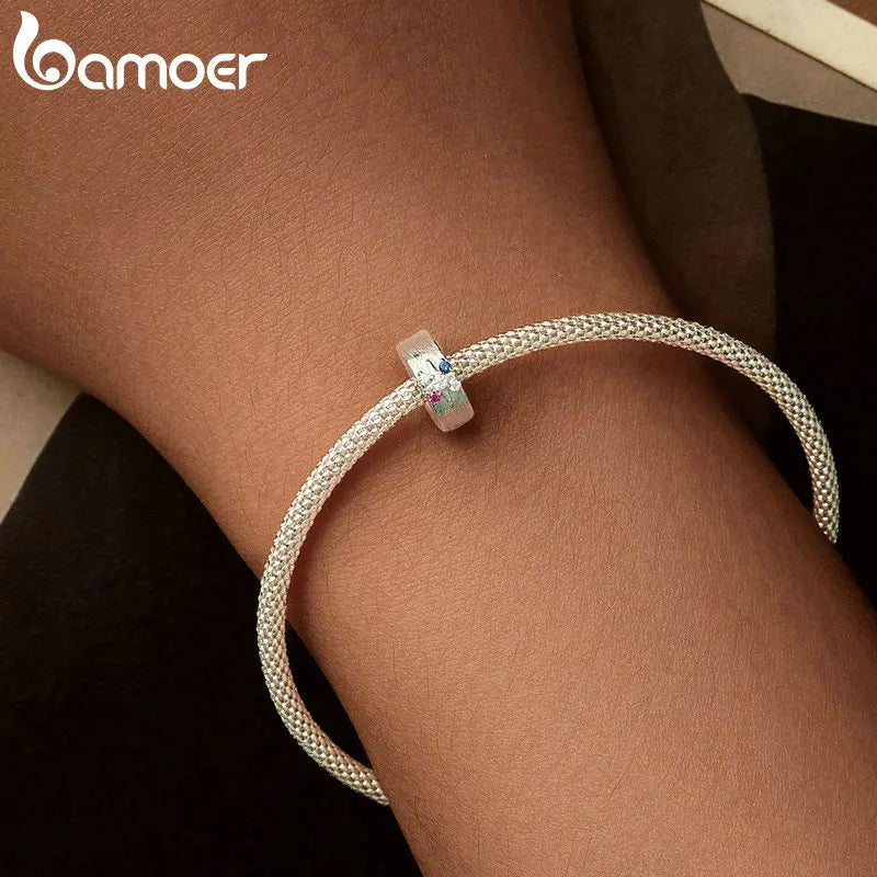 BAMOER 925 Sterling Silber Sternenstopper-Charm mit Silikon für Original-Armband oder Armreif, Schmuckherstellung, Anhänger SCC2858