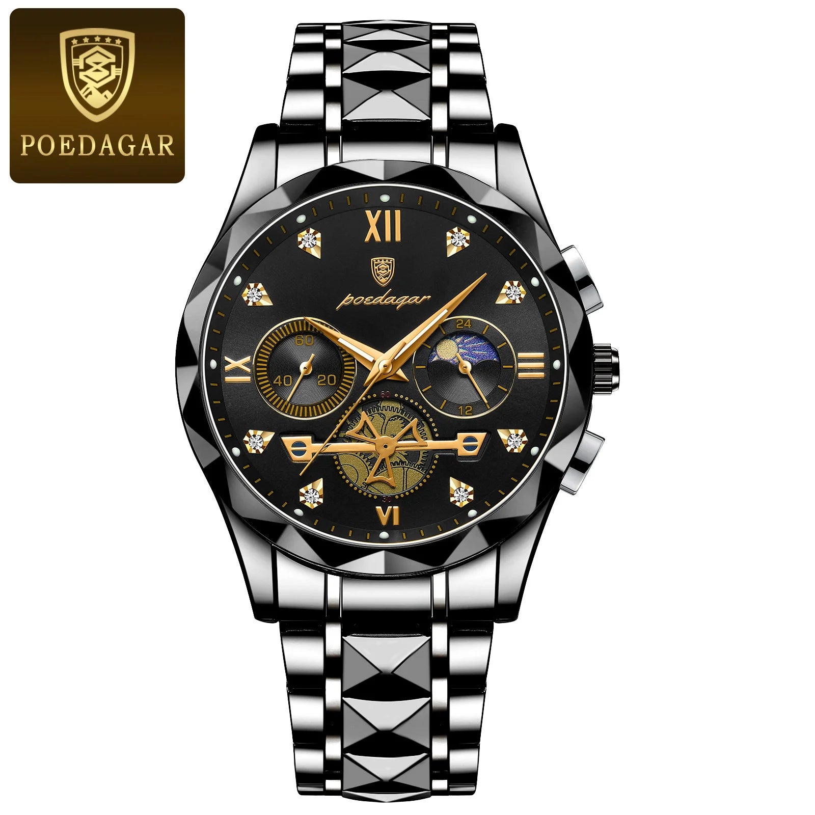 POEDAGAR Luxury Watch for Man Sports Leather Men Quartz Watch Waterproof Luminous Chronograph Men's Watches Male Clock Reloj+box