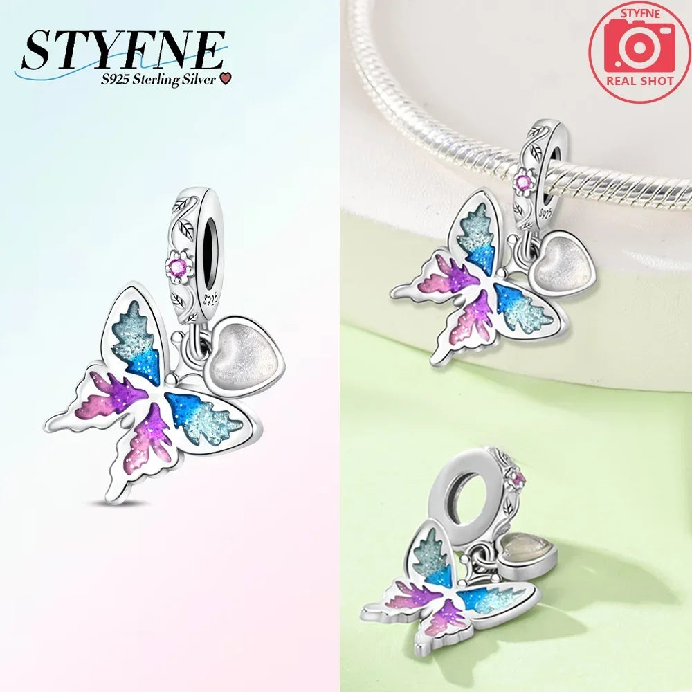 925 Sterling Silver Chameleon Luminous Firefly Butterfly Charms Beads Fit 925 Original Bracelets Fine DIY Jewelry Making