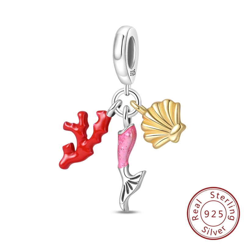 100% 925 Sterling Silver Tortoise Starfish Coconut Luminous Ocean Surfing Charms Beads Fit 925 Original Bracelets DIY Jewelry