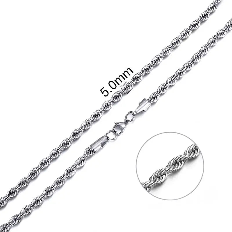 MKENDN Width 2/3/4/5/6MM Twisted Rope Chain Necklace Stainless Steel Never Fade Waterproof Choker Men Women Jewelry Chains Gift - Madeinsea©