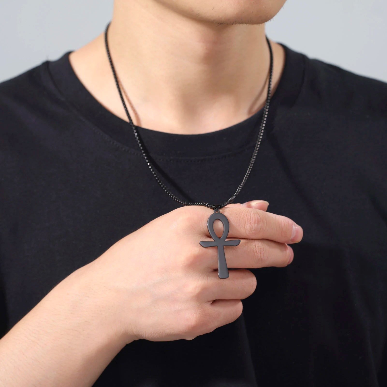 Dreamtimes Simple Classic Cross Stainless Steel Necklace Egyptian Ankh Life Symbol Antique Pendant Long Chain Necklaces Jewelry