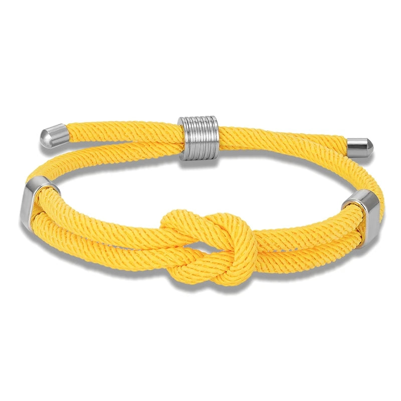 MKENDN Fashion Couple Adjustable Thread Rope Bracelet Stainless Steel Minimalist Mens Women Red Concentric knot Lover Jewelry