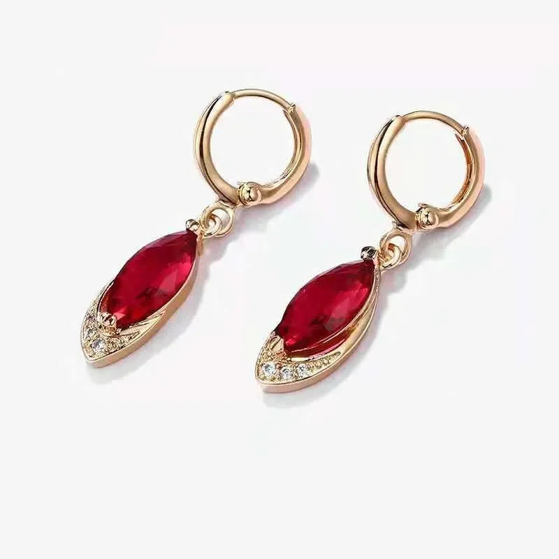 Women's Fashion Earrings Exquisite Ruby Pendant Earrings Female Personality Wild Jewelry 14k Gold Jewelry Real Gold Earrings - Madeinsea©