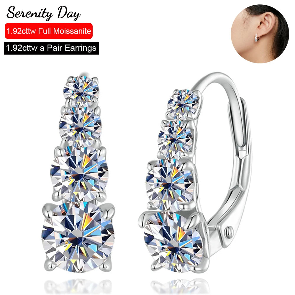 Serenity 1.92ct 8 Stones D Color Moissanite Hoop Earrings For Women Anniversary Gift S925 Sterling Silver Stud Ear Fine Jewelry
