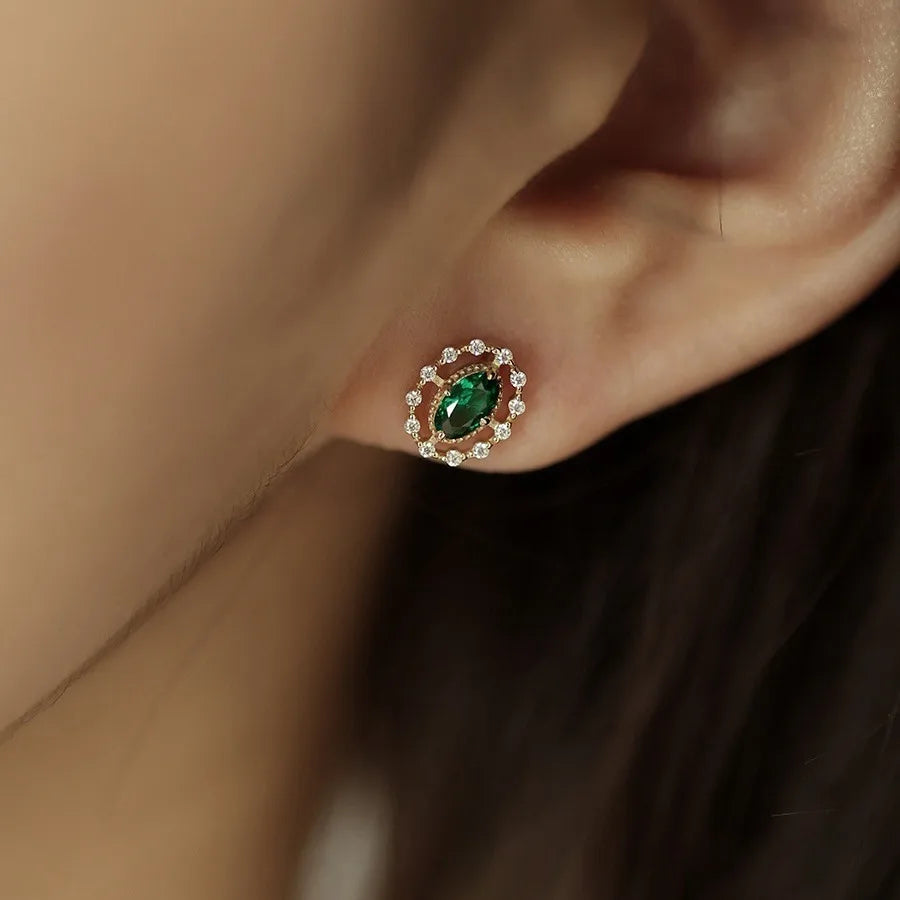 925 Sterling Silber vergoldet 14 Karat Gold Retro grüne Zirkon Ohrringe für Frauen Exquisite Party Schmuck Geschenke