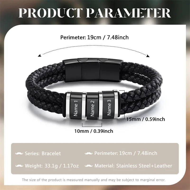 Personalized Bracelets for Men Custom Men's Name Bracelets Braid Leather Bracelet with 1-5 Names Engraved Personalized Gift for