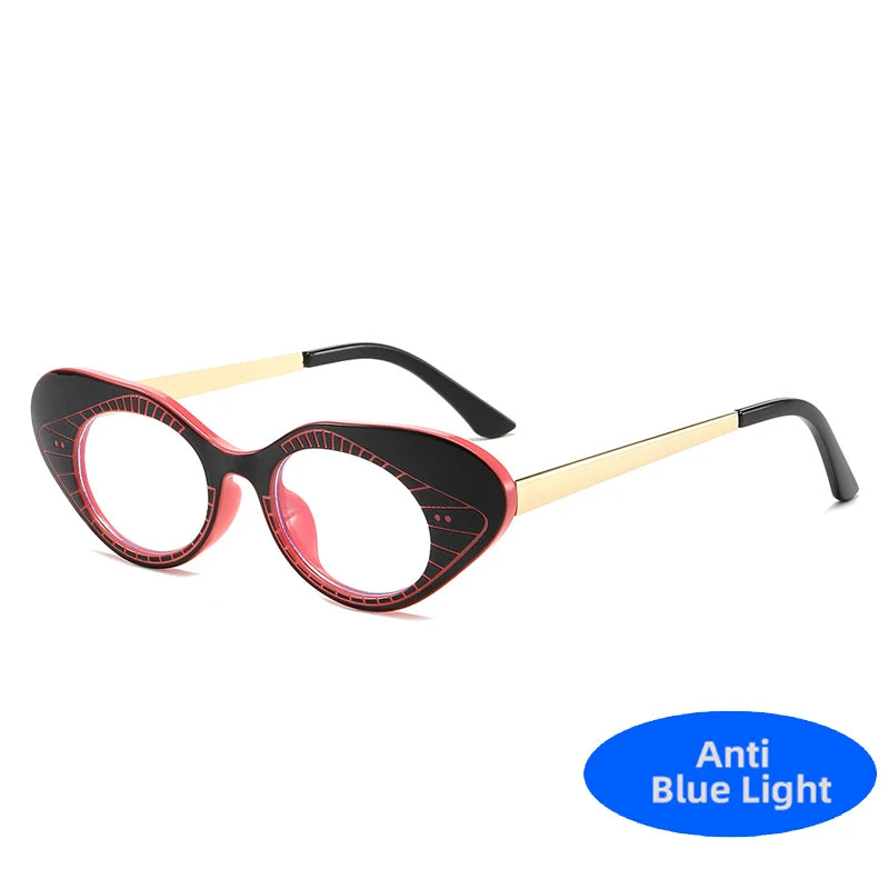 2025 Metal Cat Eye Stripe Anti Blue Light Glasses Women Small Y2K Optical Spectacles Frame Fashion Rivet Prescription Eyeglass