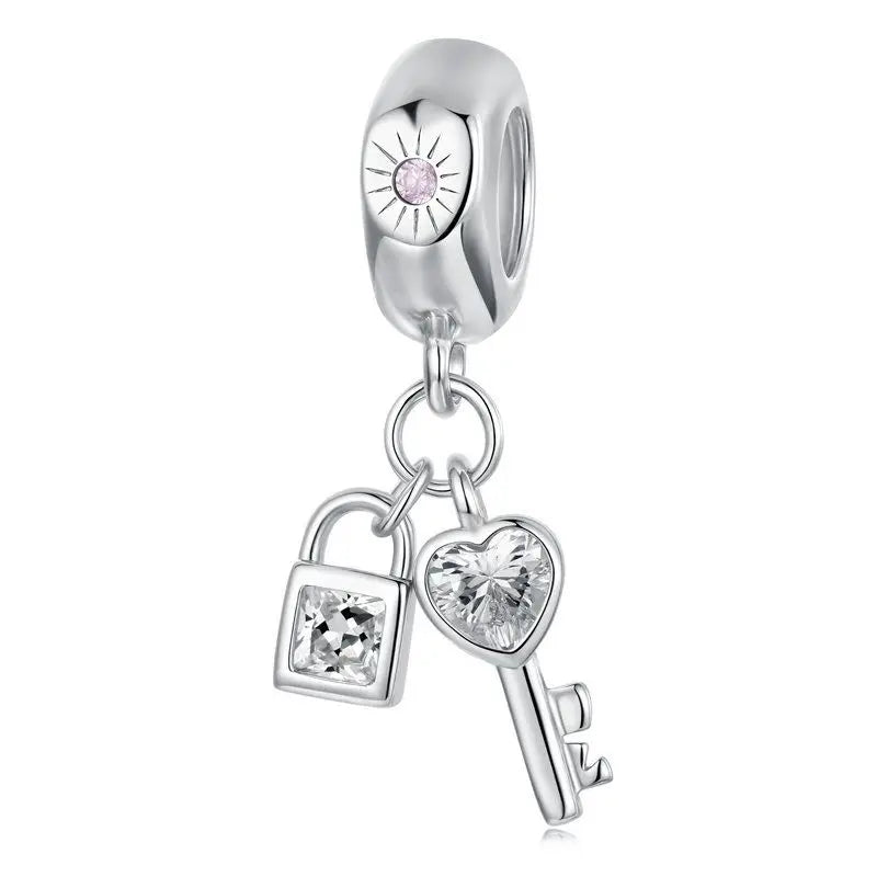 WOSTU Valentine Series 925 Silver Love Heart Charms Key Pendant Murano Glass Bead Fit Bracelet Jewelry Making Gift For Lover Her