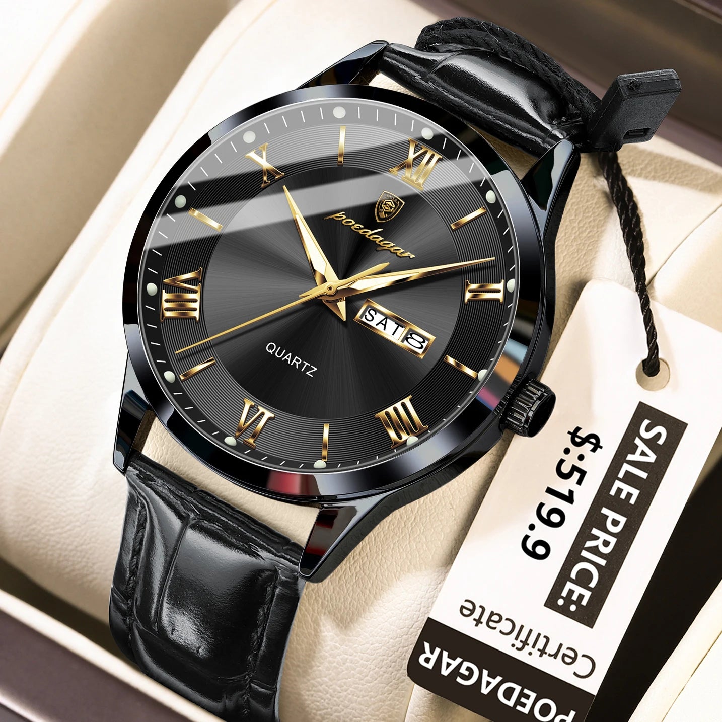 POEDAGAR Top Luxury Watch For Men Military Waterproof Luminous Date Week Man Wristwatch Leather Men's Quartz Watches Sport Reloj