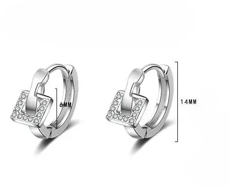 Real 925 Sterling Silver Zircon Round Square Hoop Earrings For Fashion Women Hiphop Fine Jewelry Minimalist Accessories