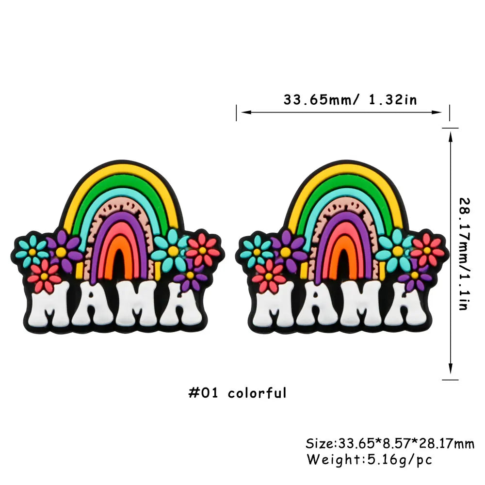 Lot de 5 ou 10 perles en silicone MOM pour la fabrication de bijoux, colliers, bracelets, accessoires de bijouterie