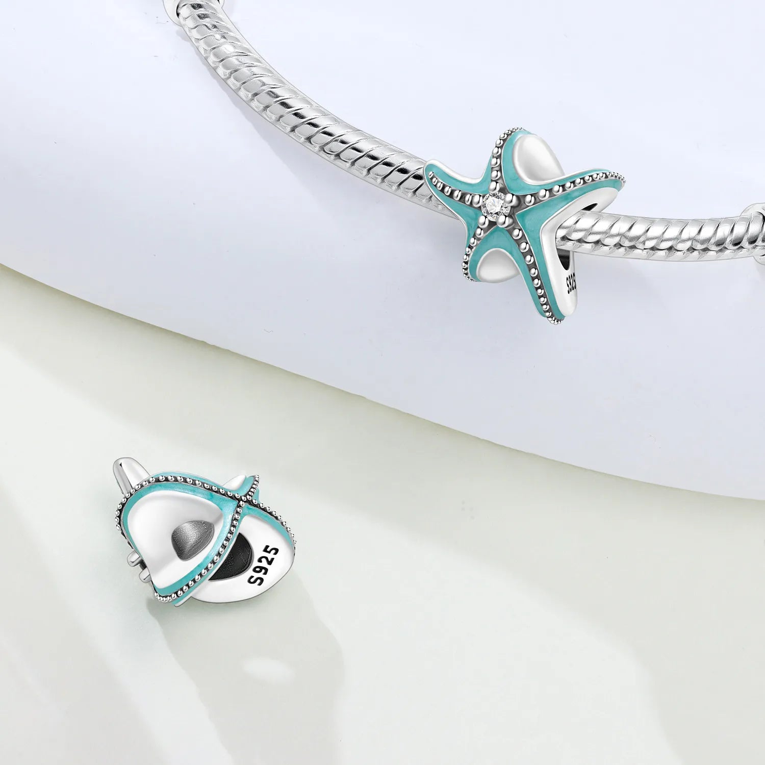 PANPOKI 925 Sterling Silver Sea Star Marine Organisms Beads Original Pendants Bracelet Charm Jewelry Party DIY Trendy Gifts