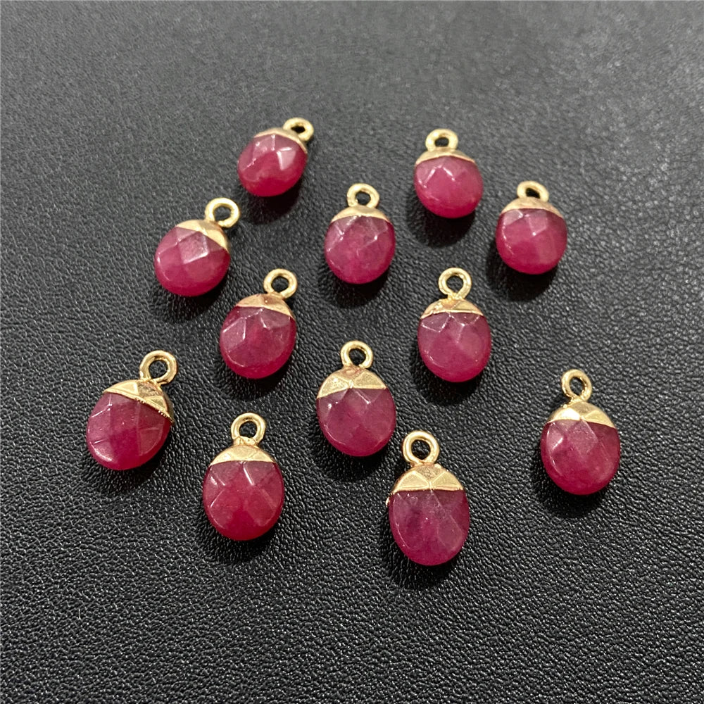 6x10mm Natural Faceted Oval Shape Stone Pendant Chalcedony Quartz Howlite Charms For Jewelry Making DIY Earring Accessories 5Pcs