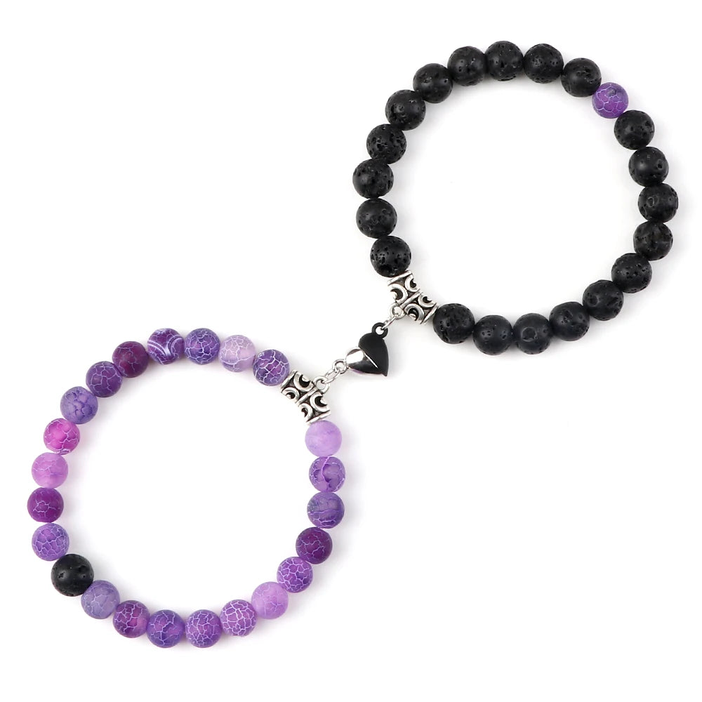 Hot Couple Yin Yang Bracelet Set Men 8mm Natural Stone Heart shape Magnet Love Braclet for Women Friendship Fashion Jewelry Gift