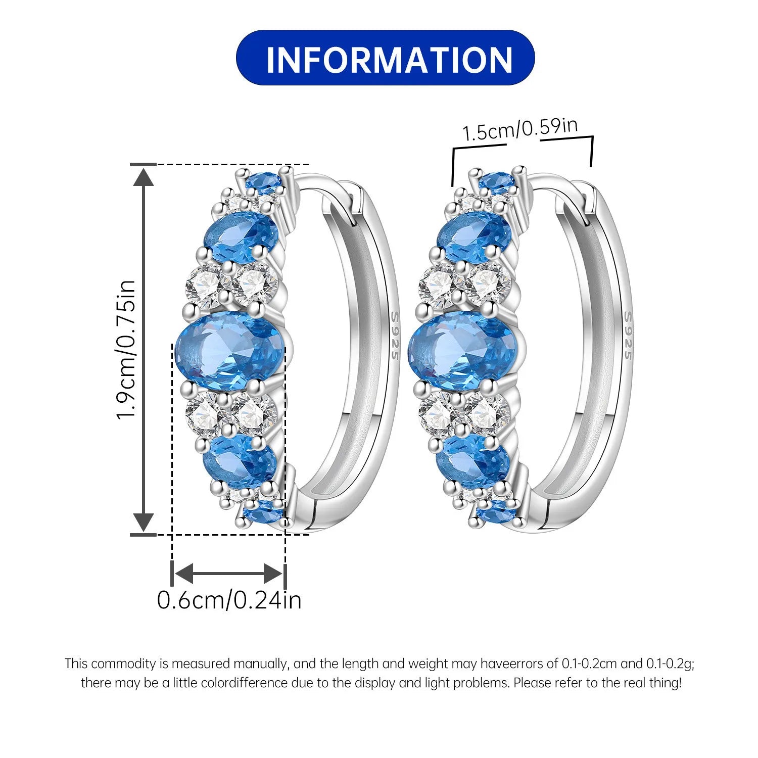 PANPOKI Original 925 Sterling Silver Blue Gradient Zircon Earrings Women Hoop Earring Anniversary Jewelry Trendy Gifts
