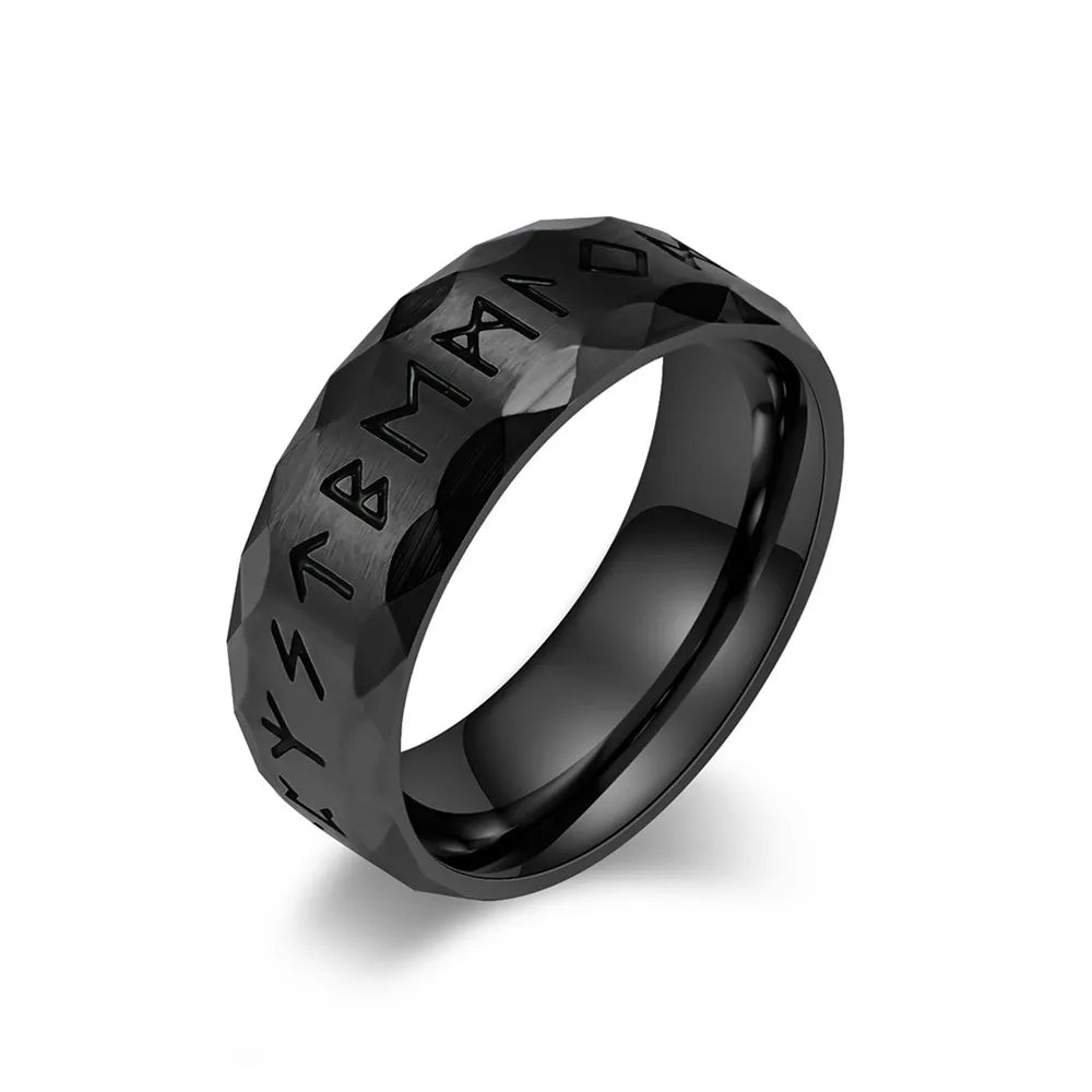 MKENDN Vintage Oxidized Black Punk Men Vikings Style Rings Stainless Steel Norse Runes Amulet Jewelry Gifts