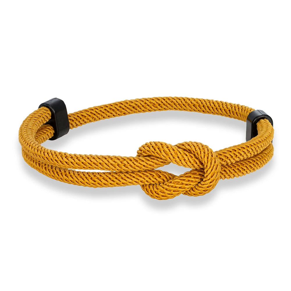 MKENDN Schwarzes Metallarmband mit quadratischem Knoten, handgefertigt, verstellbar, für Damen und Herren, Schmuckgeschenk für Paare