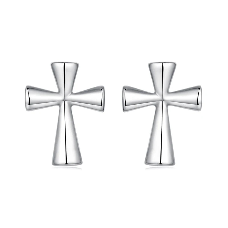 WOSTU Solid 925 Sterling Silver Simple Cross Stud Earrings For Women, Daily Wear Guard Ankh Egyptian Ear Studs Jewelry Gift
