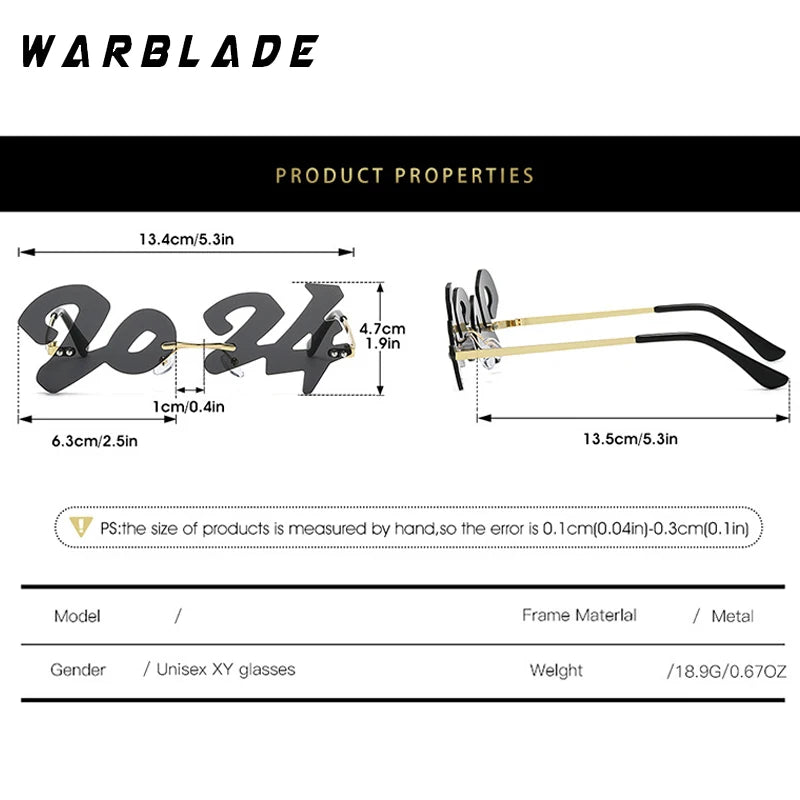 2024 New Shape Retro Sunglasses Women Men Rimless Shades Colorful Fashion Eyewear Luxury Party Hip Hop Sun Glasses UV400 Female